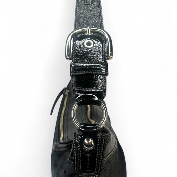 Coach Signature Pleated Black Monogram Canvas Shoulder Bag - Picture 5 of 11